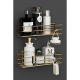Wearme Home Gold Altın Yapışkanlı 2 Adet Banyo Rafı Duş Şampuanlık Duvar Düzenleyici Organizer - Altın Kaplama