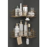 wearme Yapışkanlı 2 Adet Duvar Düzenleyici Banyo Köşeliği Duş Şampuanlık Köşe Raf Organizer Raf Gold