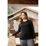 Wearon Kadın Serra Kristal 2 İp Tül Dantelli Nervürlü Siyah Bluz