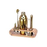 Weather Forecast Ahşap Standlı 12 Parça Gold Çelik 750 ml Shaker Tokmağı Jigger Seti Barmen Seti