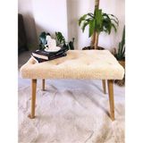 Web Panya Webpanya Gürgen Ahşap Ayak Krem Teddy Kumaş Pofidik Bench Puf Tabure - 60 x 35 cm