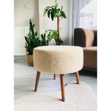 Web Panya Webpanya Gürgen Ahşap Ayak Xlarge Oturma Alanı Dekoratif Tedy Krem Kumaş Yuvarlak Pofidik Puf Bench - 45 x 45