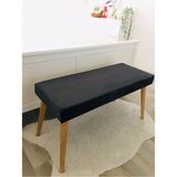 Web Panya Webpanya Gürgen Retro Ahşap Ayaklı Handmade Antrasit Kumaş Puf Bench Koltuk Sandalye - 90 x 35