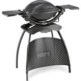 Weber Q 1400 Koyu Gri Elektrikli Mangal, Yan Sehpalı Porselen Emaye Kaplı Döküm Izgara, 43 cm Boyut
