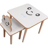 Webkapinda Ahşap Çocuk Masa Sandalye Takımı 1 Sandalye 1 Masa Erkek Stickerlı - Beyaz