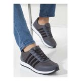 WEBORN Erkek Siyah Füme Çizgili Casual Rahat Yumuşak Tabanlı Konforlu Sneaker Spor Ayakkabı