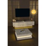webotto 8 Almad Led Işıklı Tv Ünitesi ve Dammas Ledli 2 Katlı Orta Sehpa Takımı Modern Tasarım Traverten Desen