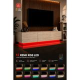 webotto 8 Almad RGB LED Işıklı Tv Ünitesi Traverten Desen Tv Sehpası Kumandalı Modern Tv Ünitesi 130cm