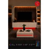 webotto 8 Almad RGB Led Işıklı Tv Ünitesi ve Dammas RGB Orta Sehpa Takımı Traverten Desen Modern Yeni Nesil Takım