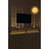 webotto 8 AlmadDouble Led Işıklı Koyu Ceviz Tv Ünitesi 260cm Modern 6 Kapaklı Uçan Tv Sehpası Koyu Kahve