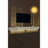 webotto 8 AlmadDouble Led Işıklı Tv Ünitesi Modern Uçan Tv Sehpası 6 kapaklı 260cm Traverten Desen