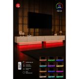 webotto 8 AlmadDouble RGB LED Işıklı Tv Ünitesi 260cm Traverten Desen Tv Sehpası Kumandalı Modern Tv Ünitesi