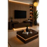 webotto 8 BulDam Led Işıklı Tv Ünitesi 190cm ve Led Işıklı 2 Katlı Orta Sehpa Takımı Modern Tasarım Koyu Ceviz