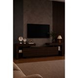 webotto 8 BulForte Koyu Ceviz Tv Ünitesi 190cm Modern 3 Kapaklı Çok Raflı Uçan Tv Sehpası Koyu Kahve Ahşap