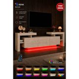 webotto 8 Bulforte RGB LED Işıklı Tv Ünitesi 190cm Traverten Desen Tv Sehpası Kumandalı Modern Tv Ünitesi