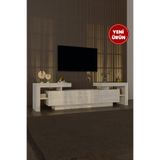 webotto 8 BulForte Tv Ünitesi 190cm Modern 3 Kapaklı Raflı Uçan Tv Sehpası Traverten Desen
