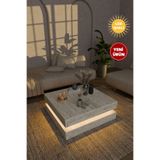 webotto 8 Dammas Led Işıklı Kare Orta Sehpa Modern 2 Katlı Orta Sehpa İkonik Tasarım Sehpa Traverten Desen