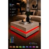 webotto 8 Dammas RGB LED Işıklı Orta Sehpa Kumandalı Traverten Desen Modern Yeni Nesil Kare Salon Sehpası