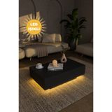 webotto 8 Divlit Led Işıklı Siyah Dikdörtgen Orta Sehpa Yeni Nesil Modern Orta Sehpa Siyah Ahşap Sehpa