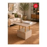 webotto 8 Edisam Modern Orta Sehpa Traverten Görünümlü Gold Ahşap Ayaklı 60x60cm Kare Salon Sehpası