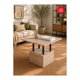 webotto 8 Edisam Modern Orta Sehpa Traverten Görünümlü Siyah Ahşap Ayaklı 60x60cm Kare Salon Sehpası