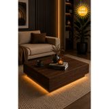 webotto 8 Nisay Led Işıklı Koyu Ceviz Kare Orta Sehpa Yeni Nesil Modern Orta Sehpa Koyu Kahve Ahşap