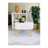 WEBPANYA Gürgen Ahşap Ayak Kırık Beyaz Pofidik Tedy Handmade Oval Puf Bench Sandalye