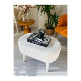 WEBPANYA Gürgen Beyaz Ahşap Ayak Kırık Beyaz Pofidik Tedy Handmade Oval Puf Bench Sandalye