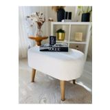 WEBPANYA Gürgen Ceviz Ahşap Ayak Kırık Beyaz Pofidik Tedy Handmade Oval Puf Bench Sandalye