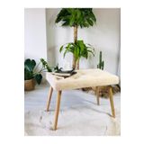 WEBPANYA Gürgen Retro Ahşap Ayaklı Handmade Krem Pofidik Puf Bench Koltuk Sandalye