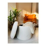 WEBPANYA Handmade X Large Beyaz Tedy Kumaş Sandıklı Silindir Dekoratif Pufidik Puf Bench