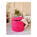WEBPANYA Handmade X Large Fuşya Tedy Kumaş Sandıklı Silindir Dekoratif Pufidik Puf Bench