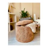 WEBPANYA Handmade X Large Kahverengi Tedy Kumaş Sandıklı Silindir Dekoratif Pufidik Puf Bench