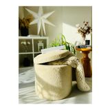 WEBPANYA Handmade X Large Krem Tedy Kumaş Sandıklı Silindir Dekoratif Pufidik Puf Bench