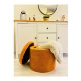 WEBPANYA Handmade X Large Turuncu Tedy Kumaş Sandıklı Silindir Dekoratif Pufidik Puf Bench TTT