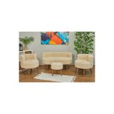 WEBPANYA Krem Teddy Kumaş Çay Seti Koltuk Takımı - Ofis Balkon Kafe Bahçe Salon Mobilyası 2+1 +1