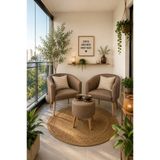 WEBPANYA Milano Çay Seti İkili Koltuk Berjer Ve Puf Takımı KAHVERENGİ keten kumaş (salon, Balkon, Ofis) 3 Lü Takım