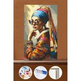 WebStyle Sayılarla Boyama Seti Çerçeveli Kasnaklı Modern Inci Küpeli 40X50 cm