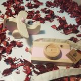 Websunday Ahşap Elyapımı Baby Uçak ve Oyuncak Fotoğraf Makinesi Set, Dekoratif, Eğitici Oyuncak, Çocuk Oyuncak - Bebek Pembesi
