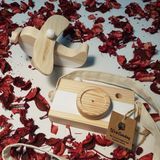 Websunday Ahşap Elyapımı Baby Uçak ve Oyuncak Fotoğraf Makinesi Set, Dekoratif, Eğitici Oyuncak, Çocuk Oyuncak - Beyaz