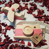 Websunday Ahşap Elyapımı Baby Uçak ve Oyuncak Fotoğraf Makinesi Set, Dekoratif, Eğitici Oyuncak, Çocuk Oyuncak - Gülkurusu
