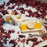 Websunday Ahşap Elyapımı Baby Uçak ve Oyuncak Fotoğraf Makinesi Set, Dekoratif, Eğitici Oyuncak, Çocuk Oyuncak - Güneş Sarısı