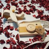Websunday Ahşap Elyapımı Baby Uçak ve Oyuncak Fotoğraf Makinesi Set, Dekoratif, Eğitici Oyuncak, Çocuk Oyuncak - Hardal