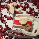 Websunday Ahşap Elyapımı Baby Uçak ve Oyuncak Fotoğraf Makinesi Set, Dekoratif, Eğitici Oyuncak, Çocuk Oyuncak - Kırmızı