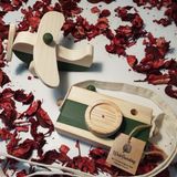 Websunday Ahşap Elyapımı Baby Uçak ve Oyuncak Fotoğraf Makinesi Set, Dekoratif, Eğitici Oyuncak, Çocuk Oyuncak - Koyu Yeşil