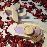 Websunday Ahşap Elyapımı Baby Uçak ve Oyuncak Fotoğraf Makinesi Set, Dekoratif, Eğitici Oyuncak, Çocuk Oyuncak - Lila
