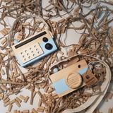 Websunday Ahşap Elyapımı Waldord Hediyelik Baby Radyo + Fotoğraf Makinesi Oyuncak Set, Dekoratif Oyuncak, Eğitici Oyuncak, Çocuk Oyuncak - Bebek Mavisi