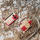 Websunday Ahşap Elyapımı Waldord Hediyelik Baby Radyo + Fotoğraf Makinesi Oyuncak Set, Dekoratif Oyuncak, Eğitici Oyuncak, Çocuk Oyuncak - Kırmızı