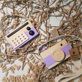 Websunday Ahşap Elyapımı Waldord Hediyelik Baby Radyo + Fotoğraf Makinesi Oyuncak Set, Dekoratif Oyuncak, Eğitici Oyuncak, Çocuk Oyuncak - Lila
