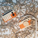 Websunday Ahşap Elyapımı Waldord Hediyelik Baby Radyo + Fotoğraf Makinesi Oyuncak Set, Dekoratif Oyuncak, Eğitici Oyuncak, Çocuk Oyuncak - Turuncu